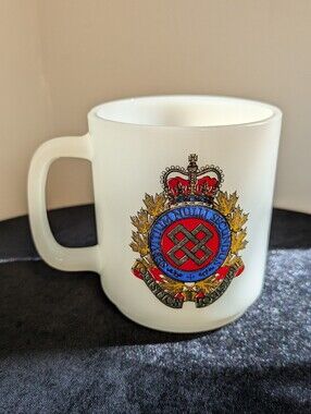Vintage Royal Canadian Logistics Service Glassbake Milk Glass Mug